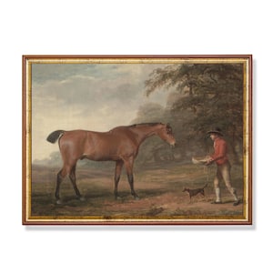 Vintage Horse and Groom Print: Antique Equestrian Art, English Countryside (Digital Download