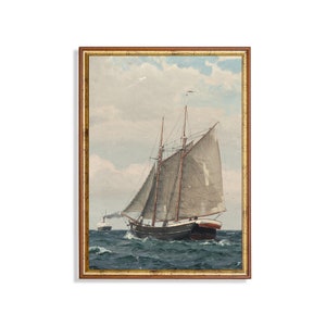 Vintage Sailing Boat Print: Antique Nautical Seascape Art