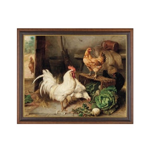 Vintage Chicken Print: Farmhouse Rooster in Barn, Fine Art