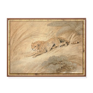 Vintage Cheetah Art Print: Antique Animal Painting, Farmhouse Decor