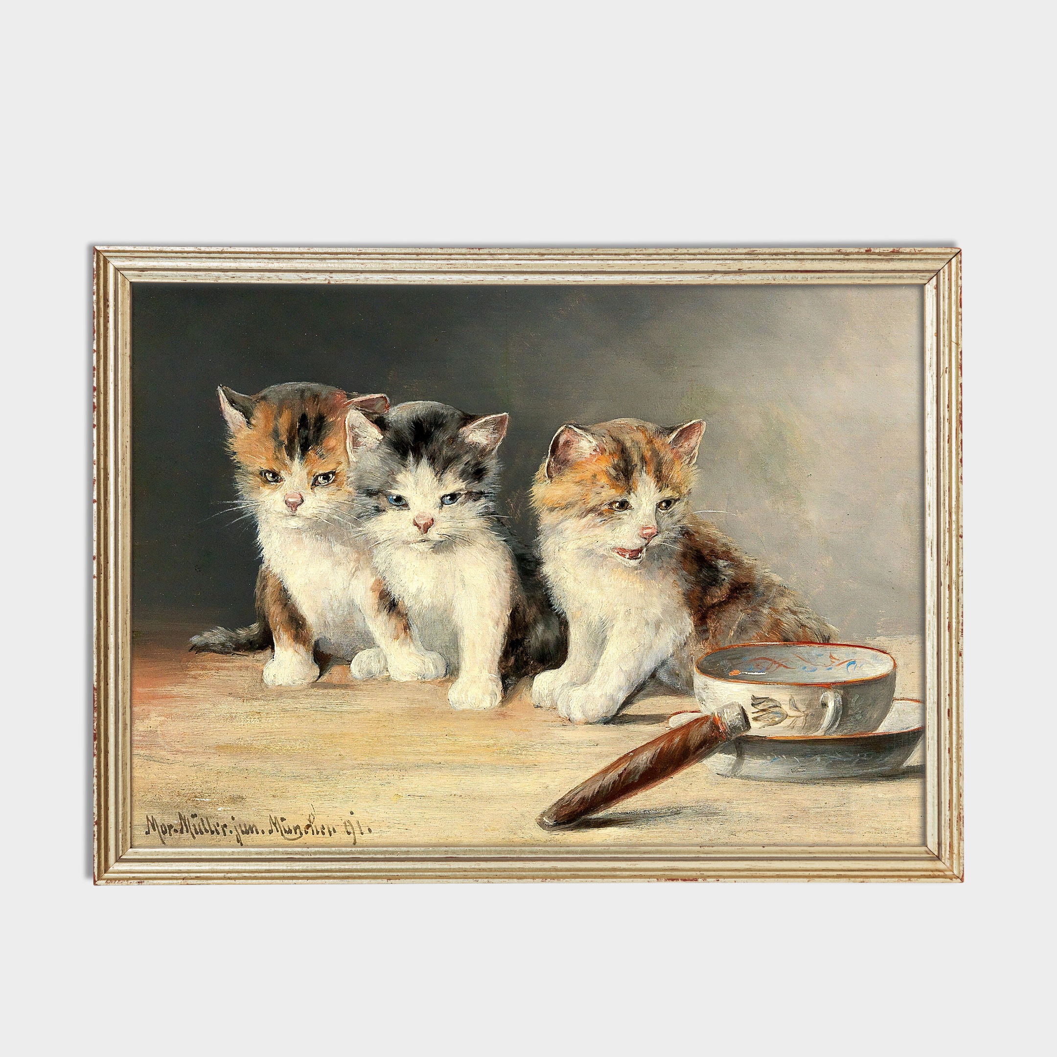 3匹の子猫の絵画 | 猫のプリント | ヴィンテージ ウォール