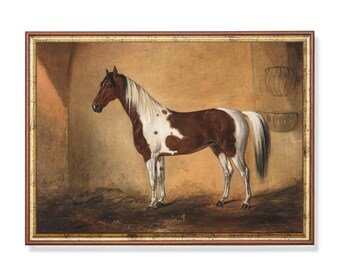 Vintage Horse Print: Antique Equestrian Art, Stable Scene