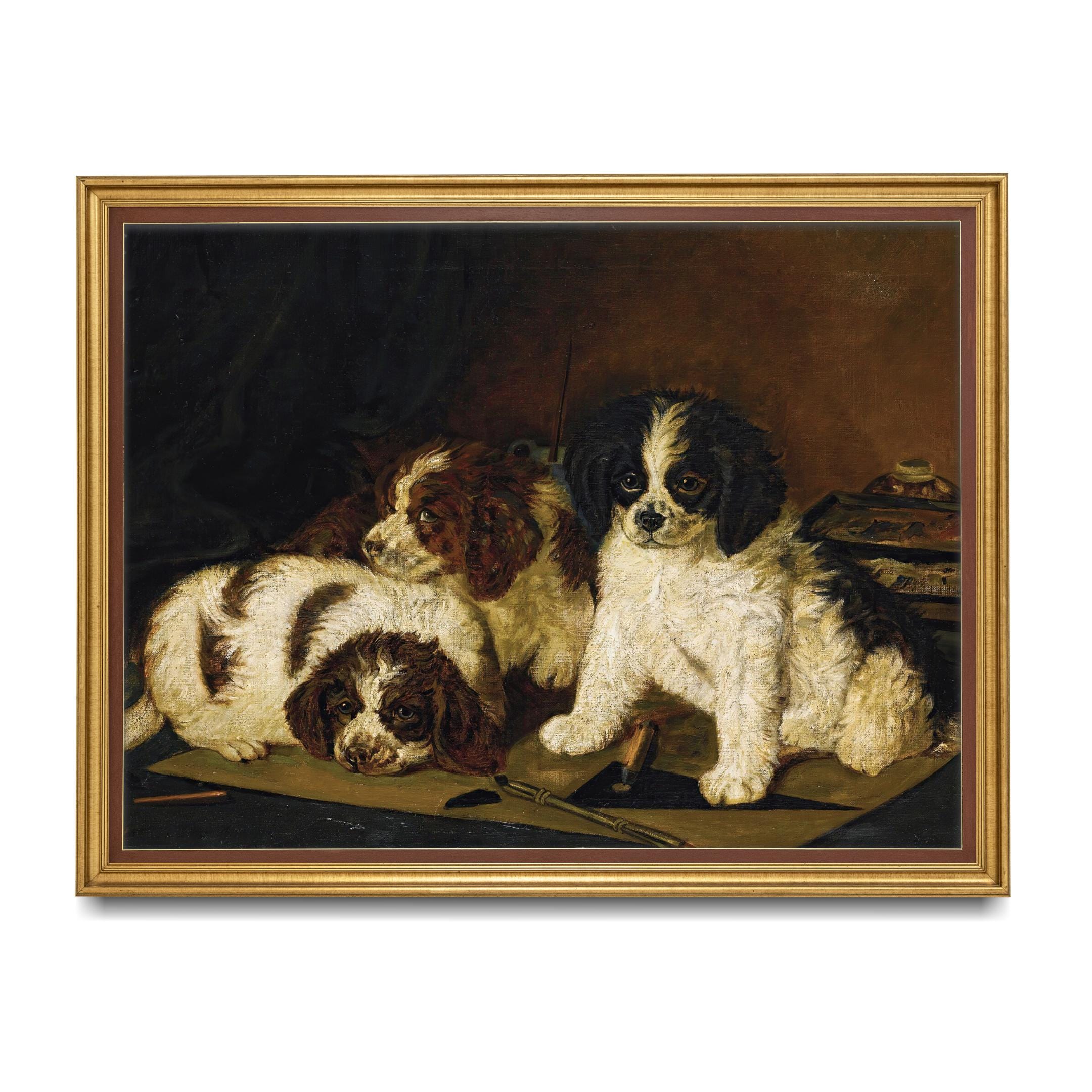 Vintage Spaniel Puppies Painting Art Print – Antique Dog Portrait ...