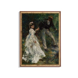 ルノワールのヴィンテージアートプリント - 印象派のカップルの森の壁装飾、ロマンチックなフランス絵画、家庭用の古典的なファインアート複製