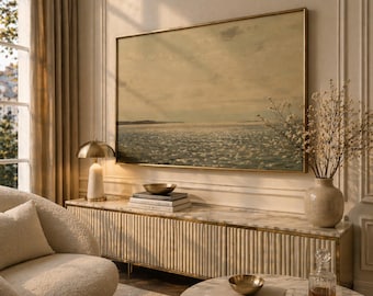 Vintage Seascape Print – Minimal Coastal Horizon, Neutral Wall Decor