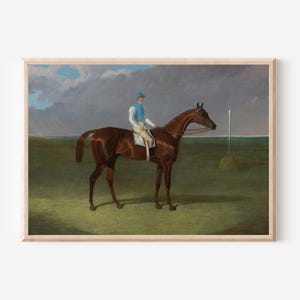Jockey with Chestnut Racehorse Equestrian Art Print – Vintage English Sporting Painting, Historic Horse Portrait, Derby Racing Wall Decor