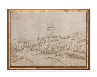 Medieval Castle Art Print: 1513 Antique Pen Sketch
