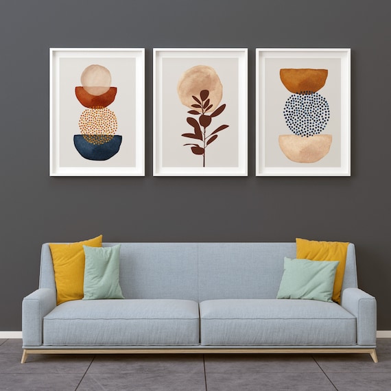 Terracotta Navy Blue Beige Gold Art 3 Piece Wall Art Abstract Art Print Set  of 3 Boho Prints Instant Download Oil Painting Contemporary Art 