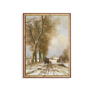 Winter Snowy Forest | Vintage Oil Painting Print | Antique Landscape Fine Art | Christmas Wall Decor | Printable Wall Art | Digital Download