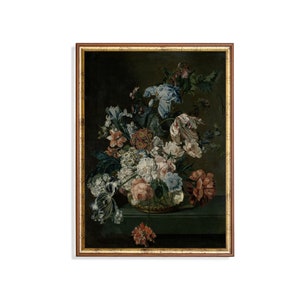 Vintage Floral Still Life Art Print: Dark Academia Decor
