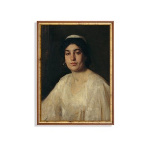 Portrait de femme vintage | Peinture de portrait antique | Impression Moody rustique | Téléchargement numérique | Art mural imprimable | Beaux-Arts du XIXe siècle