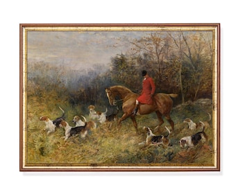 Vintage Fox Hunting Print: Equestrian Horse and Hounds Wall Art