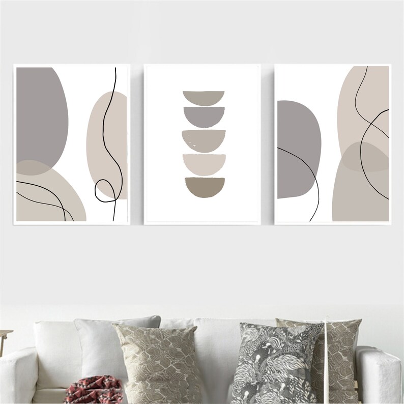 3 Piece Wall Art Grey Abstract Print Set of 3 Boho Print Abstract ...
