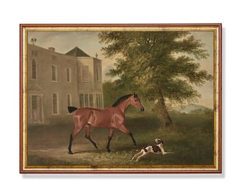 Vintage Pferde und Hunde Druck: Antike Reiterkunst, Bauernhaus Dekor