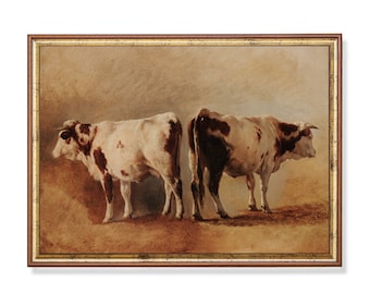 Vintage Cow Painting Print: Rustic Farmhouse Animal Art