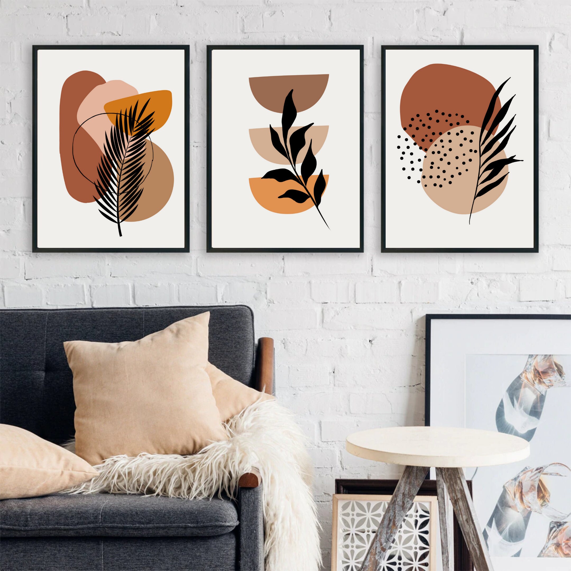 Set of 3 Boho Prints Mid Century Modern Boho Art Set 3 Piece Wall Art ...