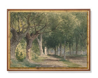 Mailed Print | Vintage Landscape Painting | Antique Trees Print | Country Landscape | Watercolour Fine Art Decor | Printed and Shipped