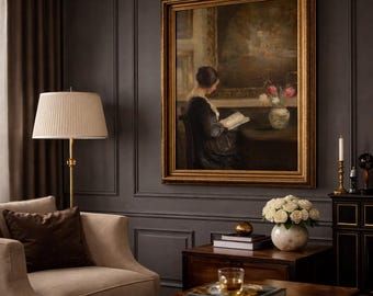 Vintage Woman Reading Print: Antique Portrait Painting (Mailed Print)
