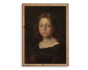 Vintage Girl Portrait Print: Moody Dark Academia Art