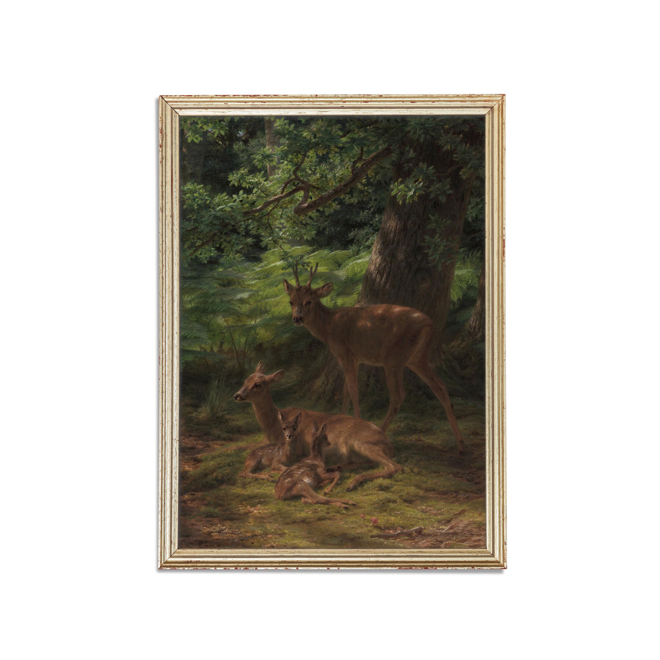 Antique Deer Family Print: Rustic Woodland Wildlife Art (digital ...