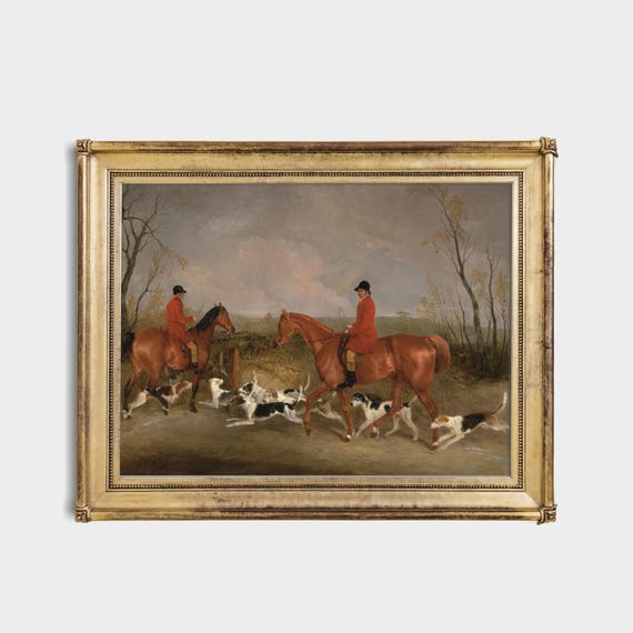 馬上キツネ狩りの版画4枚セット：ヴィンテージ英国美術（デジタル