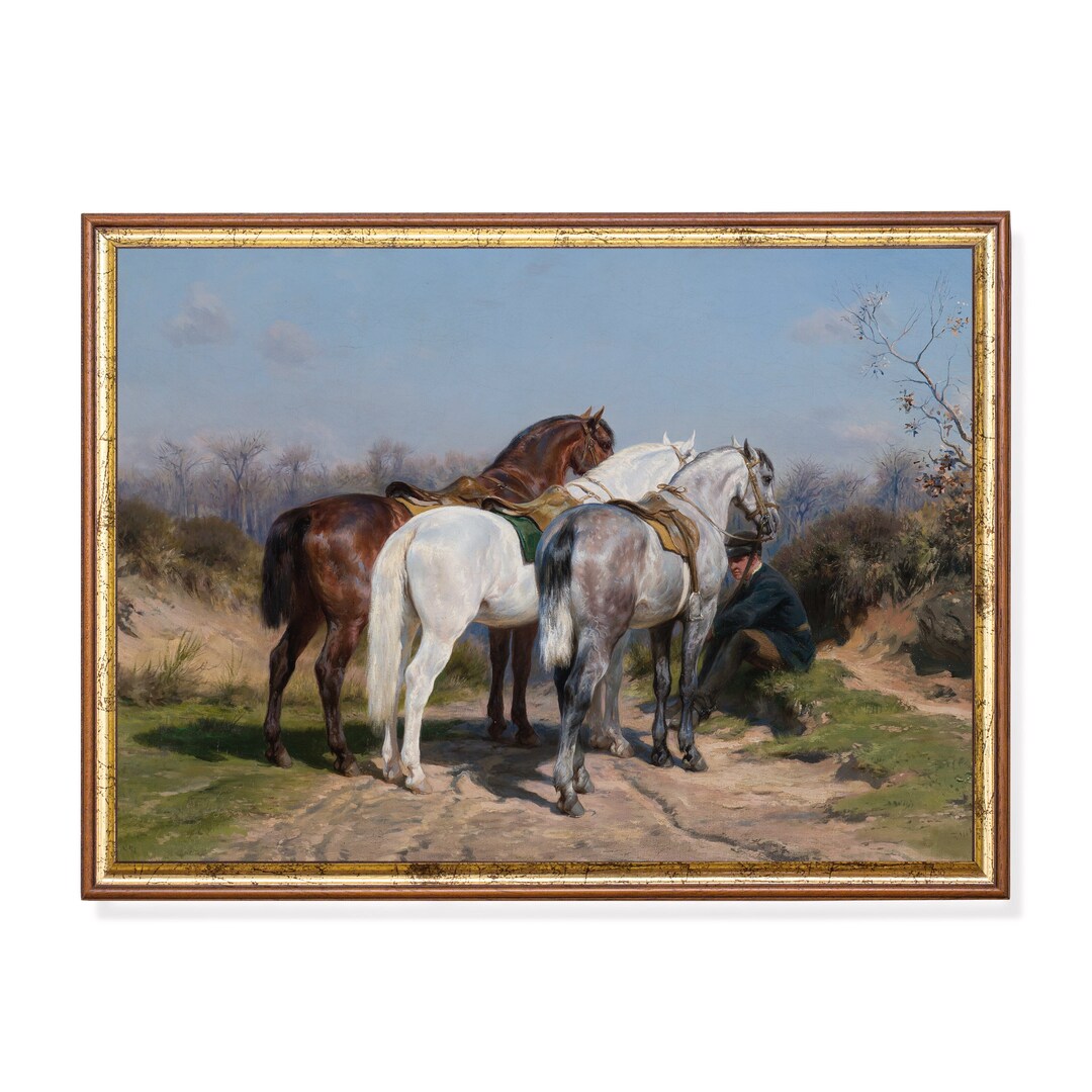 Vintage Horses Painting | Antique Equestrian Print | Animal Oil ...