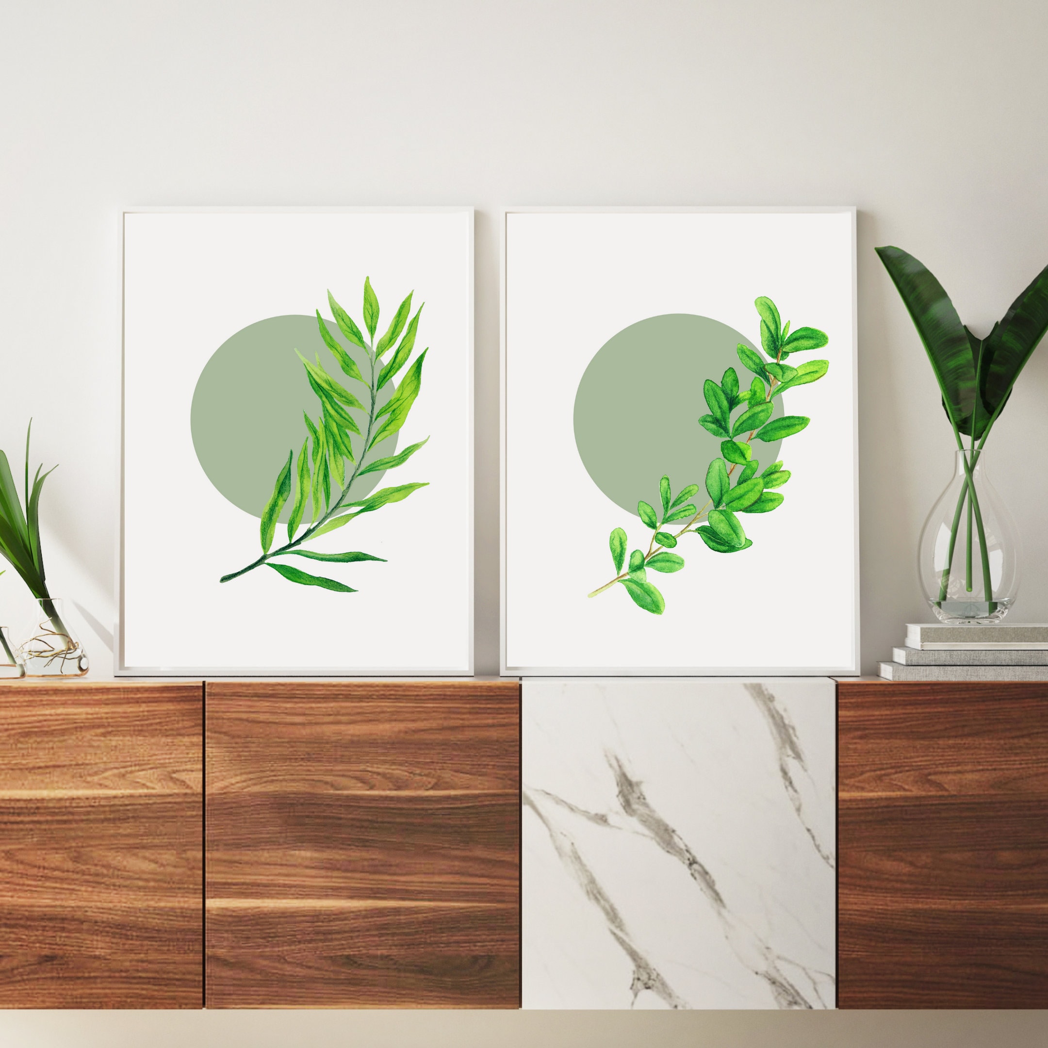 Sage Green Wall Art Set Of 2 Botanical Prints Botanical Print Etsy