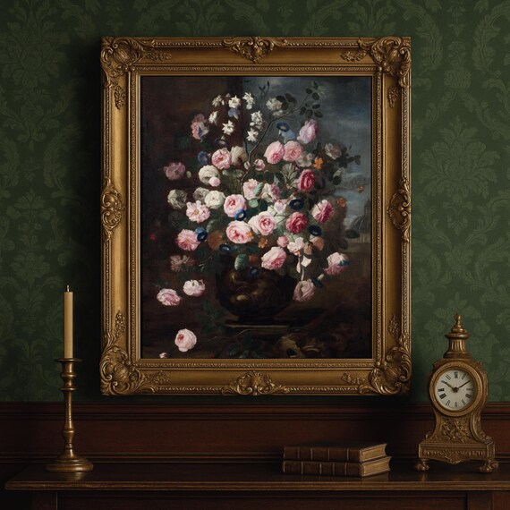 ヴィンテージのバラと朝顔の絵画：17世紀オランダの花の芸術（デジタル