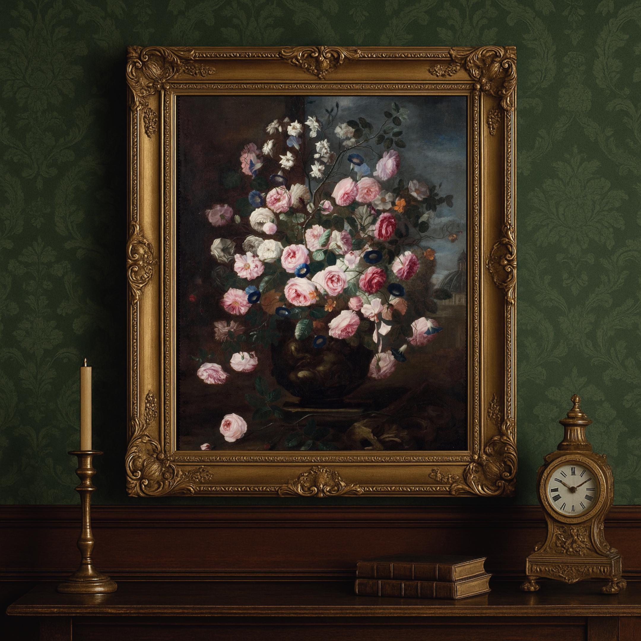 アゴタ ヴァルガ AGOTA VARGA 絵画 薔薇 バラ 花 パステル画 ヴィンテージのバラと朝顔の絵画：17世紀オランダの花の芸術（デジタル