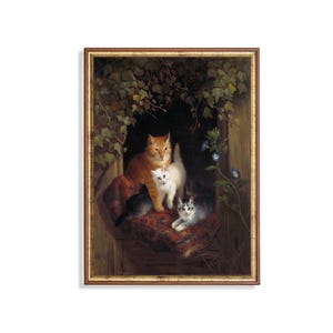Vintage Cat Family Print: Henriëtte Ronner-Knip Painting, Cottagecore Wall Art