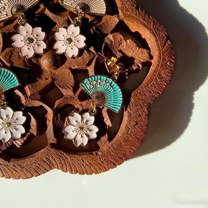 Japanese Sakura Fan Earrings, Cute Asian Earrings
