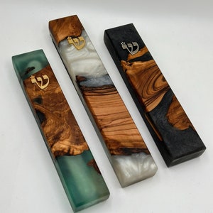Handmade Mezuzah Case Made of Olive Wood and Epoxy, Jewish Home Gifts, Religious Gift for Jewish, Judaica from Israel, Modern Mezuzah