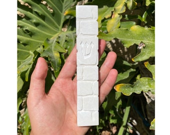 Modern Mezuzah Jerusalem Stone Design Case Indoor & Outdoor - White Kotel