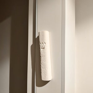 Modern Jerusalem Stone Mezuzah Case – Natural Design - Handmade Judaica from Israel - Indoor & Outdoor image 2