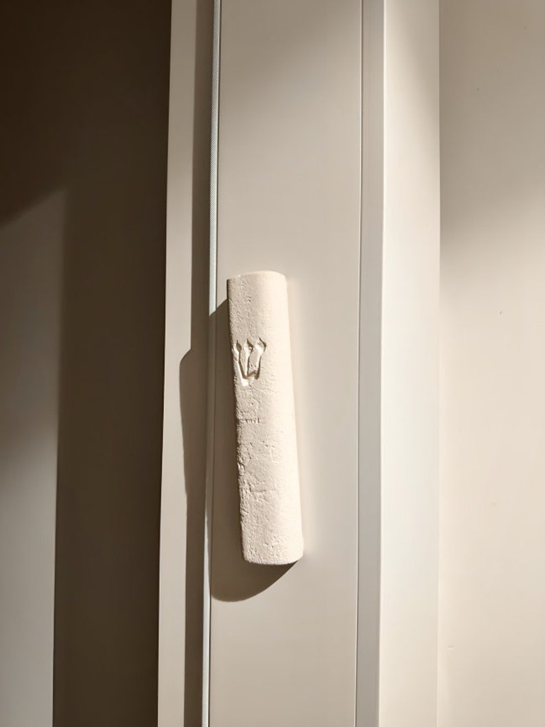 Modern Jerusalem Stone Mezuzah Case – Natural Design - Handmade Judaica from Israel - Indoor & Outdoor image 2