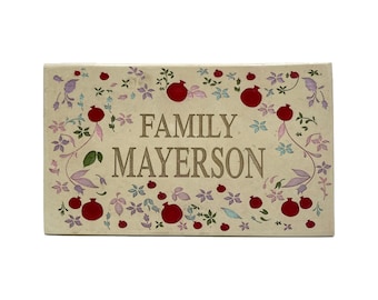 Custom Jerusalem Stone Door Name Plate – Personalized Hebrew Family Name Sign – Handmade from Israel - Colorful