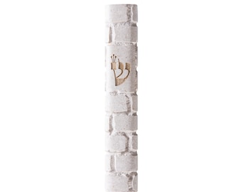 Modern Mezuzah Jerusalem Stone Design Case Indoor & Outdoor – White Rounded