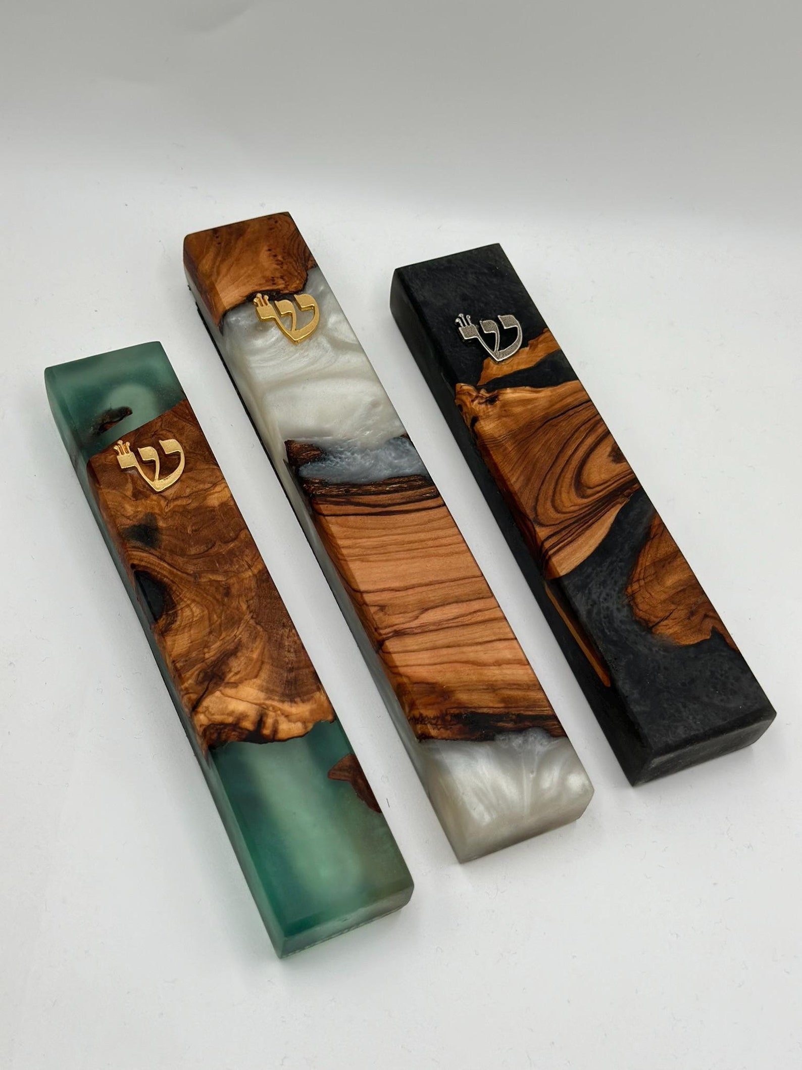 Handmade Mezuzah Case Made of Olive Wood and Epoxy, Jewish Home Gifts, Religious Gift for Jewish, Judaica from Israel, Modern Mezuzah - White, Large - 20cm - 7.8"