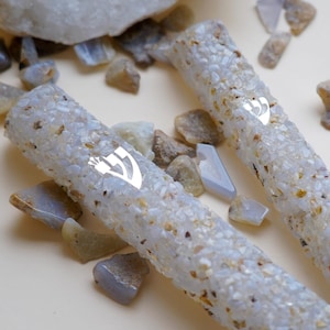 White Quartz Mezuzah - Blue Lace Agate