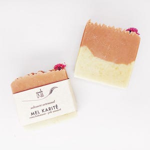 Savon naturel au MIEL et au BEURRE DE KARITÉ | À base d&#39;huile d&#39;olive | Sans huile de palme | Biodégradable | Couleur naturelle, parfum naturel | miel de source locale