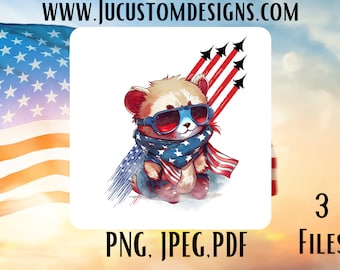 Clipart dell'orso del 4 luglio: orso patriottico, PNG PDF JPEG (download digitale)