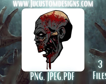 Testa di zombi 1 Immagine di Halloween/Zombie/spaventoso/horror/adesivo/sublimazione/PNG/JPEG PDF