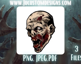 Immagine di Halloween Zombie Head 2/Zombie/spaventoso/horror/adesivo/sublimazione/PNG/JPEG PDF