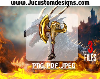 Download digitale di Bone Axe / Arte di armi fantasy e risorse per giochi di ruolo / Gettone D&D, Roll20 VTT / Clip art dark fantasy PNG trasparente per uso commerciale