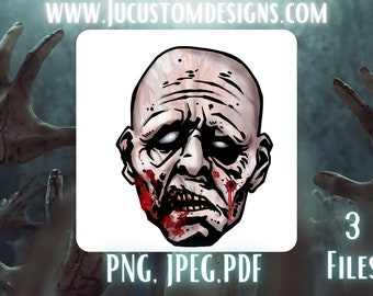 Immagine di Halloween Zombie Head 3/Zombie/spaventoso/horror/adesivo/sublimazione/PNG/JPEG PDF