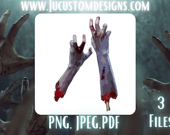 Immagine di Halloween con mani di zombi/Zombie/spaventoso/horror/Mani/sublimazione/PNG/JPEG PDF