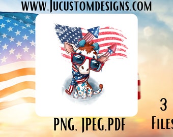 Giraffa PNG del 4 luglio: Clipart di giraffa patriottica (download digitale)