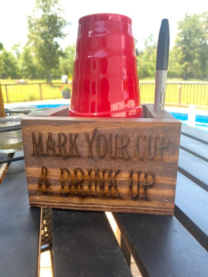 Solo cup holder with Sharpie/ Cup and marker holder/ Etsy