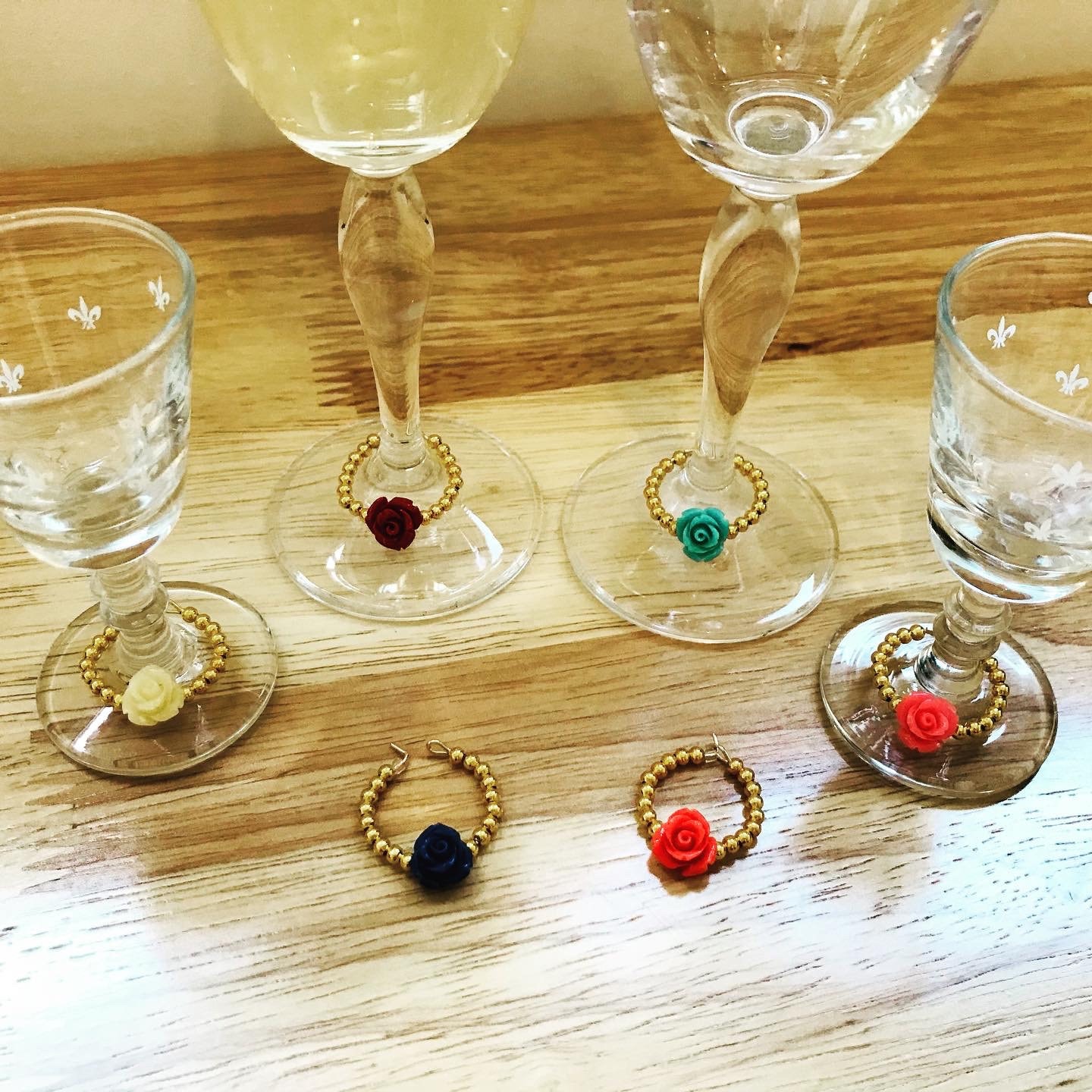 Elegant Flower Wine Glass Charms Gift Set of 6 in Sparkly Etsy