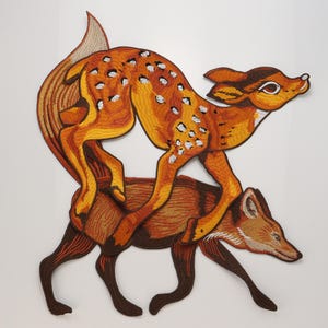 Large Embroidered Deer Fox Patches Woodland Animal Sew-On Appliqués Forest Creature Embellishment for Clothing, Bags,Jackets
